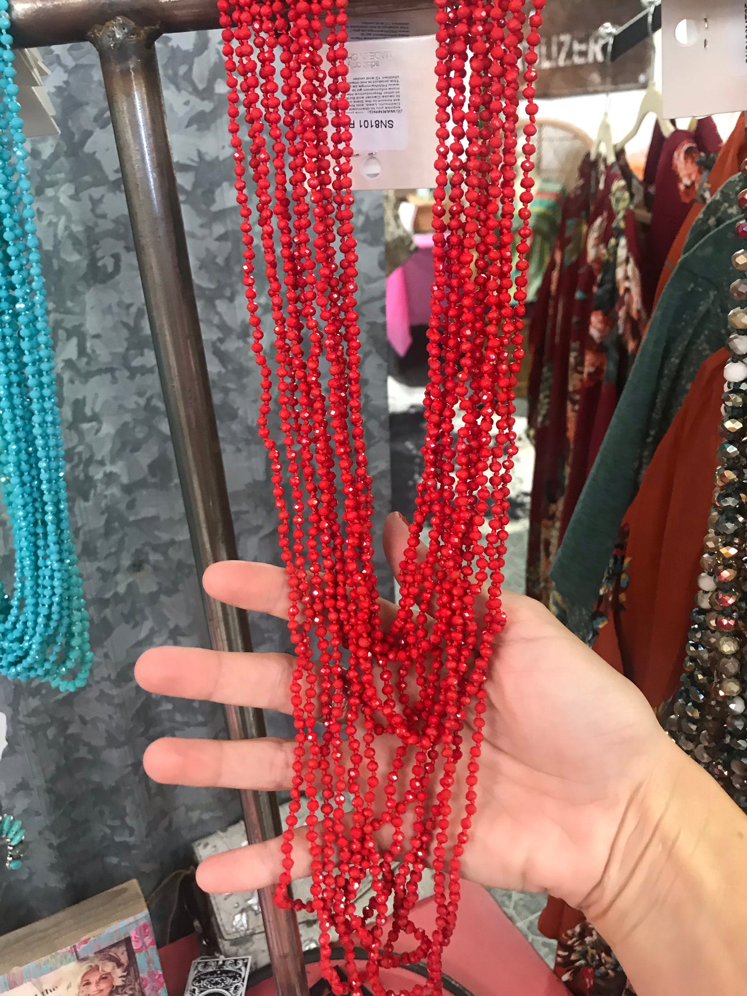 Sparkle and Shine Beaded Necklace in RED